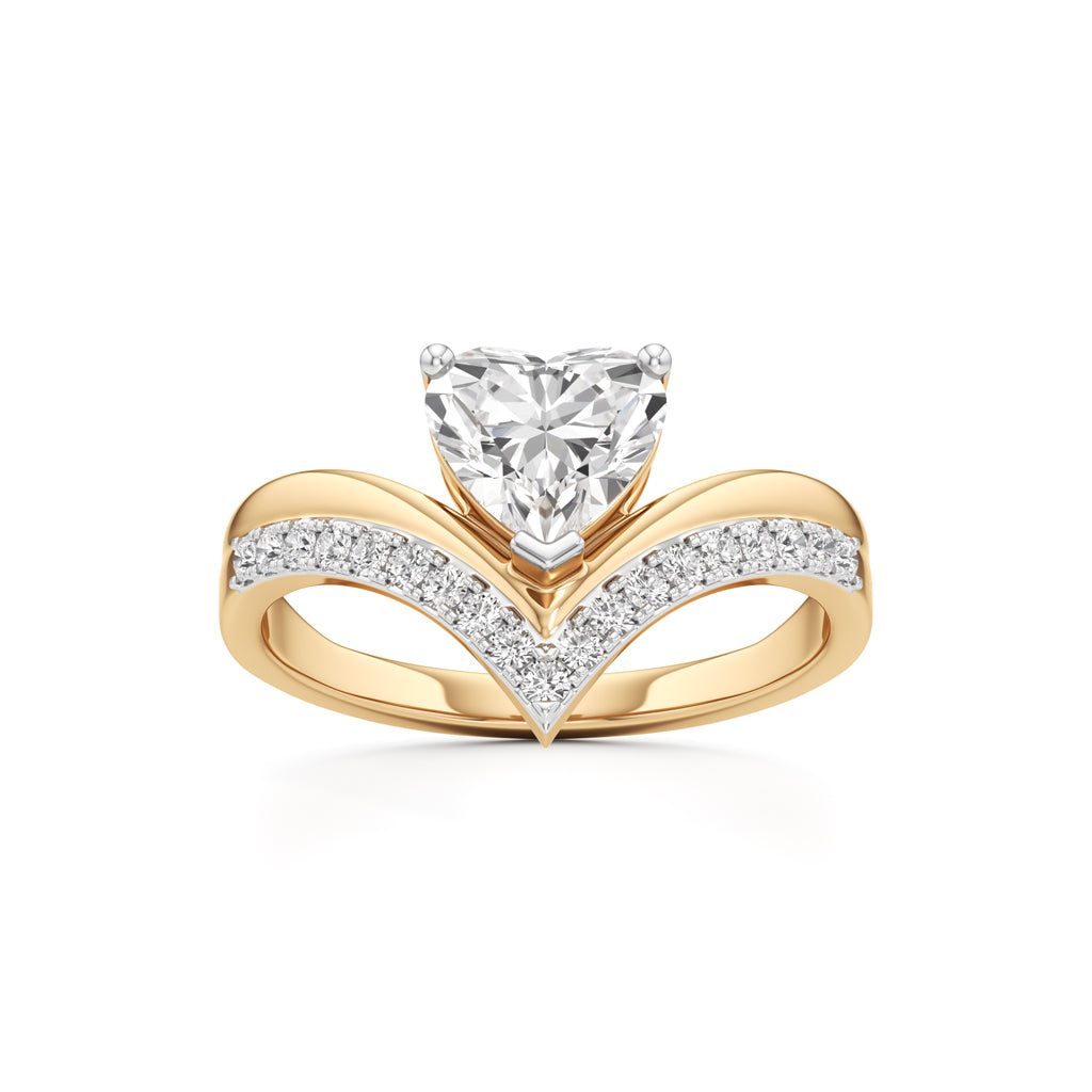 Heart Traced V-Shaped Pave Ring
