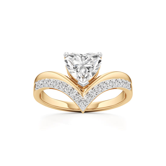 Heart Traced V-Shaped Pave Ring