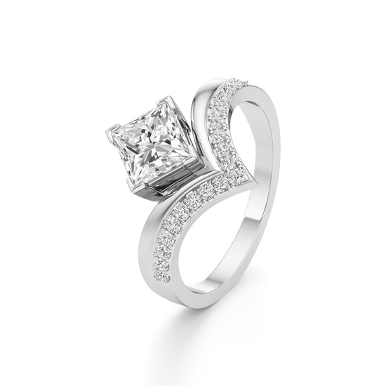 Princess Cut V-Shaped Embellished Engagement Ring
