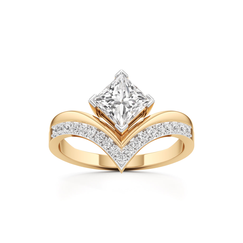 Princess Cut V-Shaped Embellished Engagement Ring