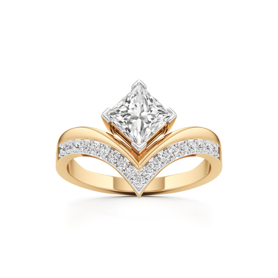 Princess Cut V-Shaped Embellished Engagement Ring