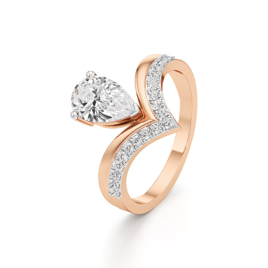 Pear Solitaire V-Shaped Grace Ring