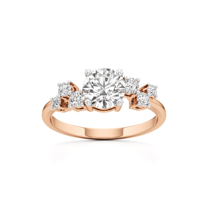 Round Solitaire with Cluster Side Stones Ring
