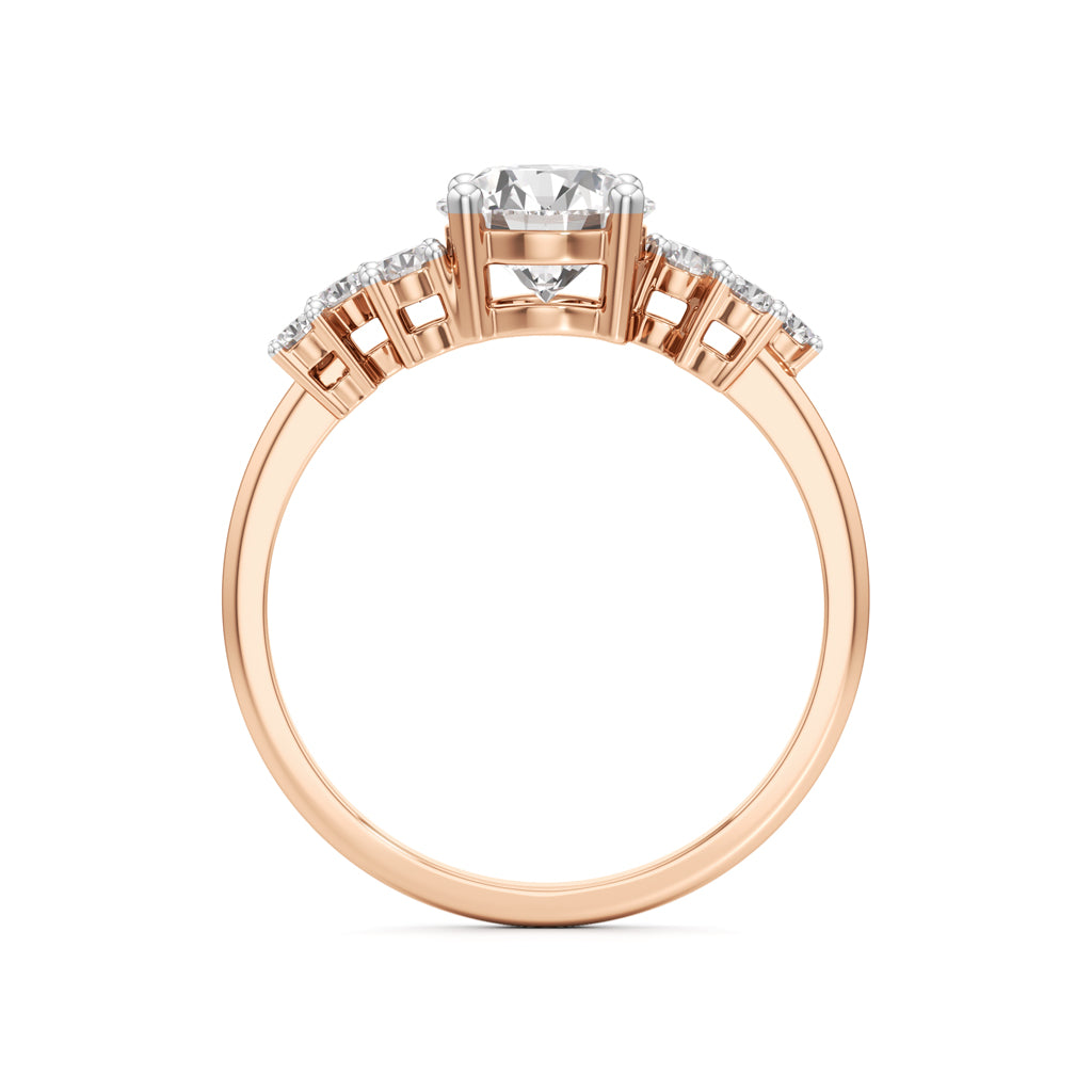 Round Solitaire with Cluster Side Stones Ring