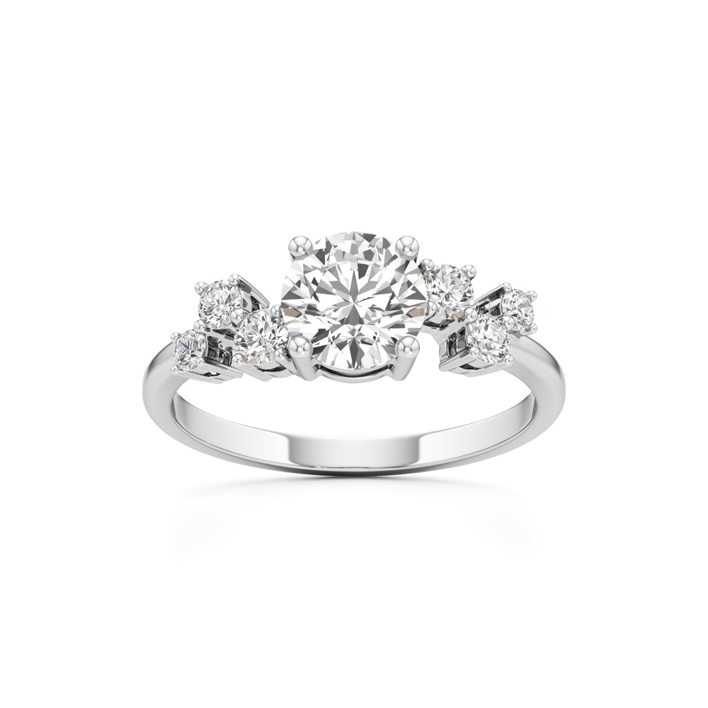 Round Solitaire with Cluster Side Stones Ring