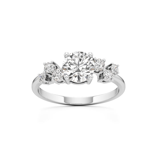 Round Solitaire with Cluster Side Stones Ring