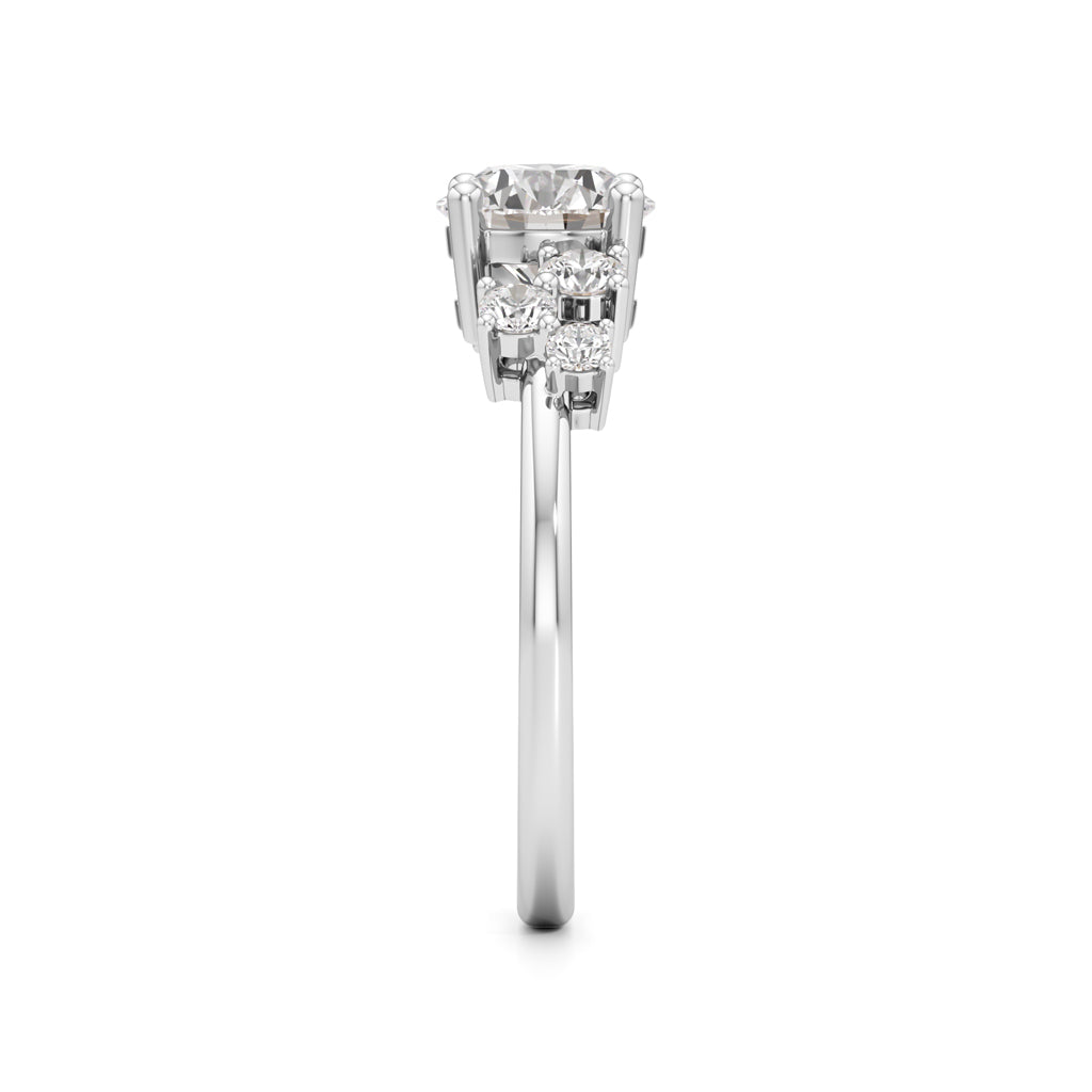 Round Solitaire with Cluster Side Stones Ring