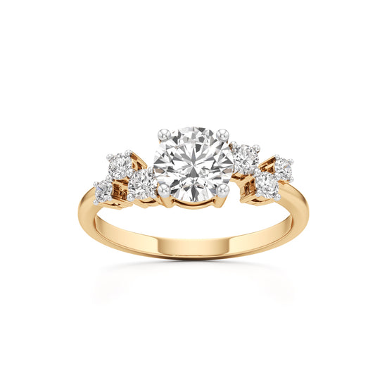 Round Solitaire with Cluster Side Stones Ring