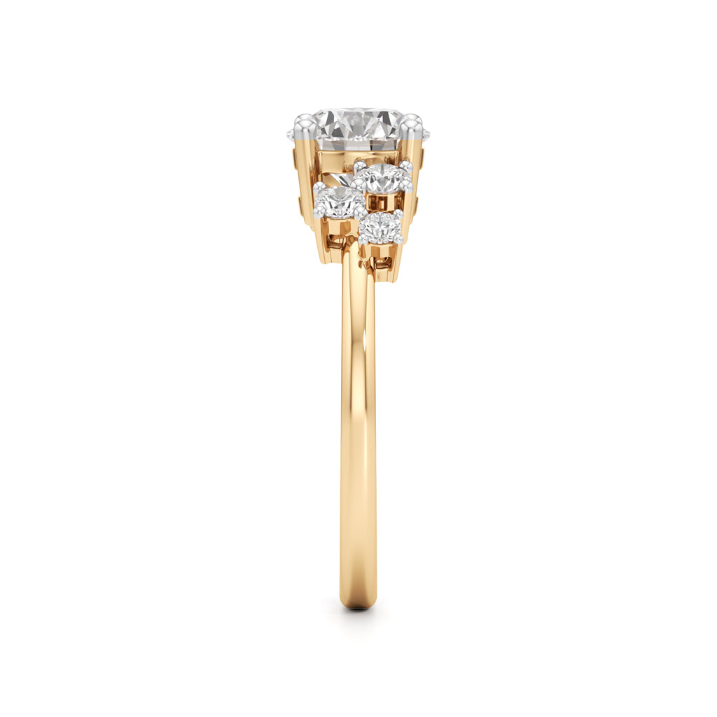 Round Solitaire with Cluster Side Stones Ring