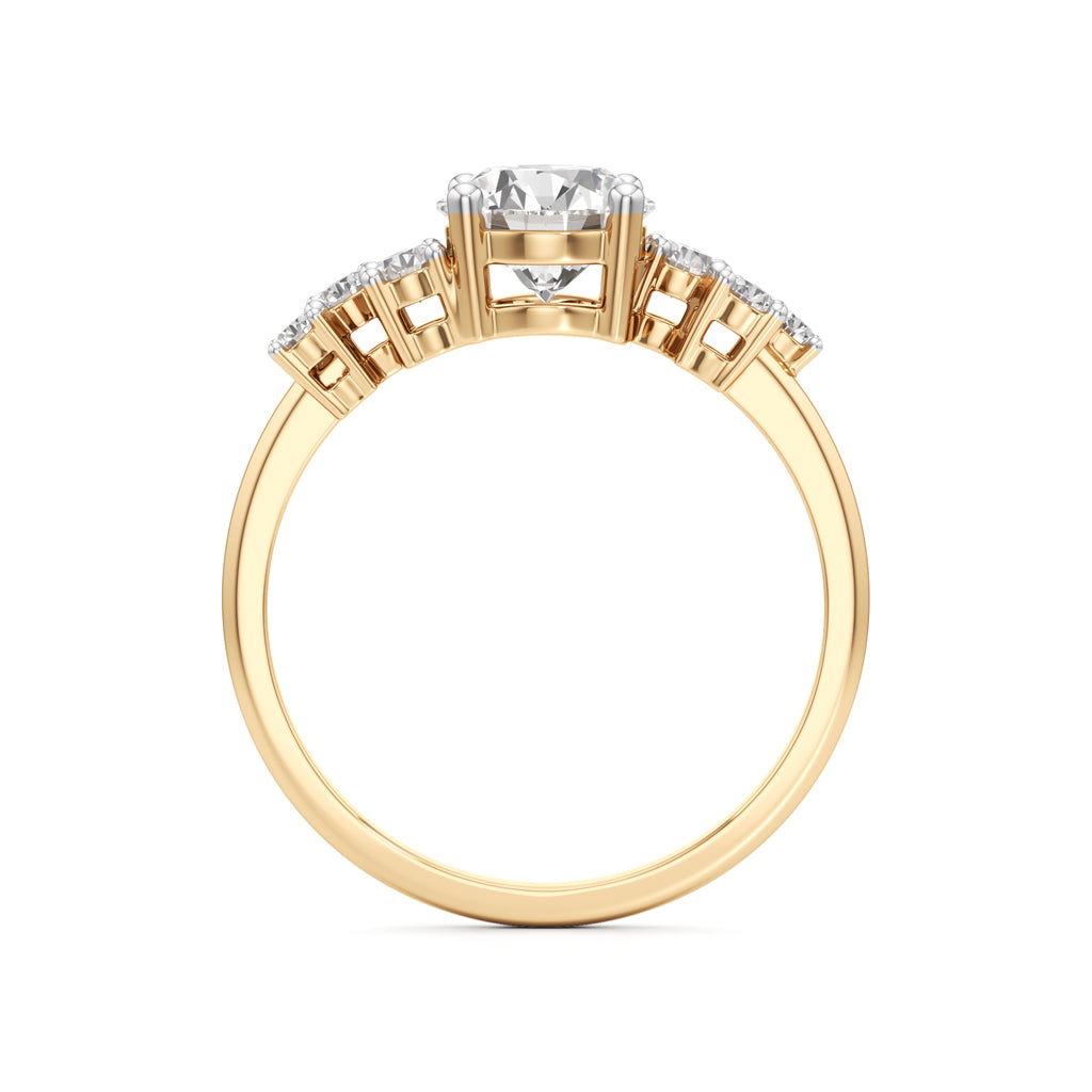 Round Solitaire with Cluster Side Stones Ring
