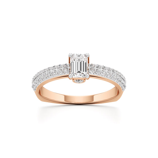 Emerald Cut Solitaire with Pave Accent Ring