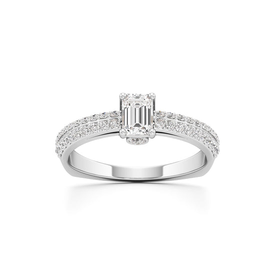 Emerald Cut Solitaire with Pave Accent Ring