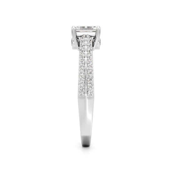 Emerald Cut Solitaire with Pave Accent Ring