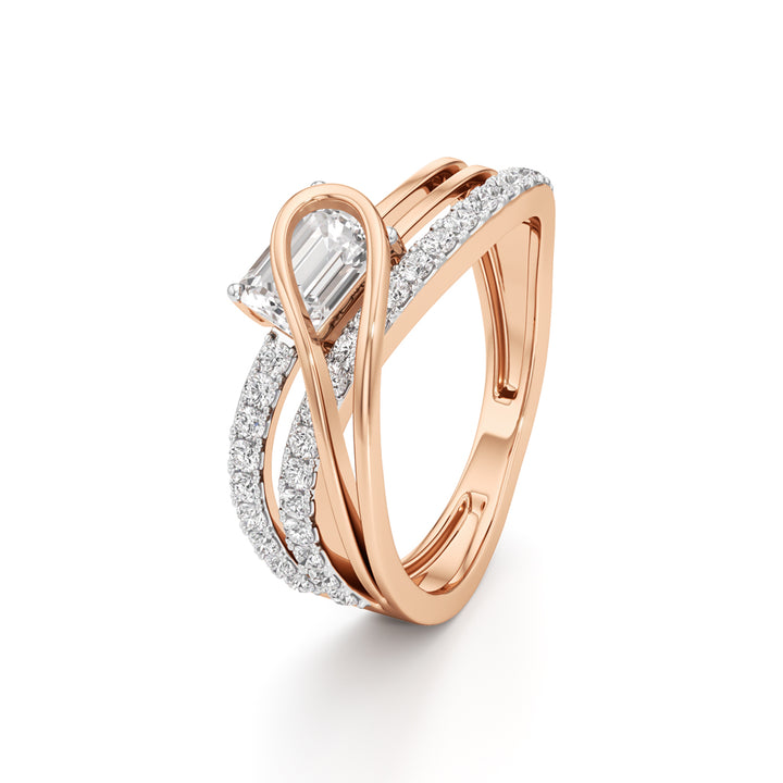 Emerald Cut Intertwined Spark Ring