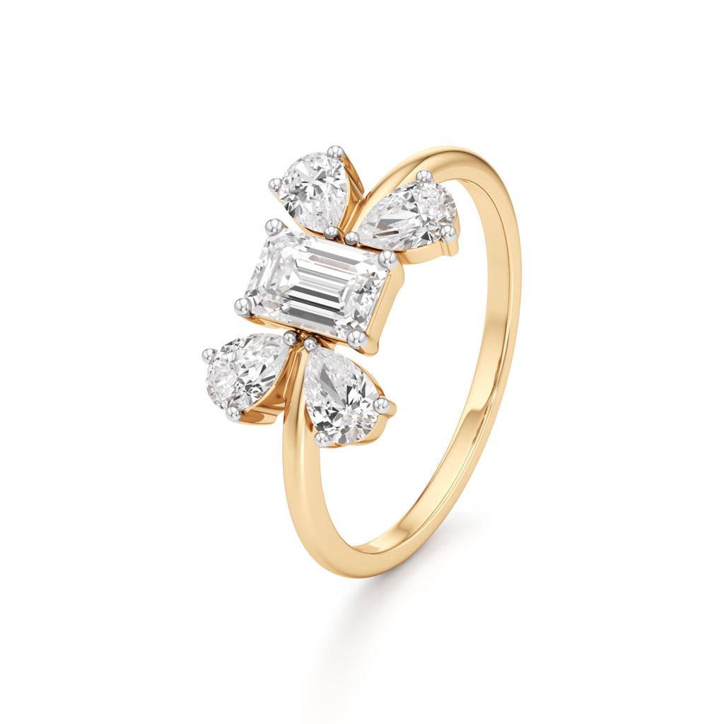 Emerald Cut  Pear Glimstripe Ring