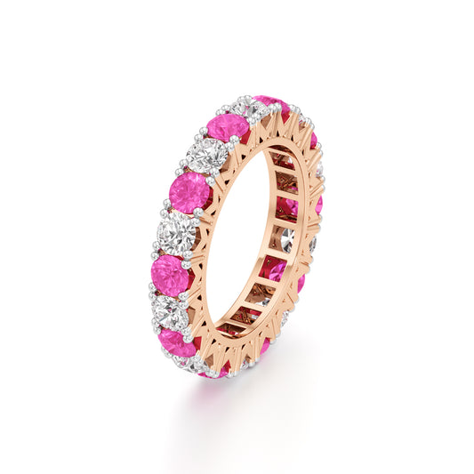 Pink Sapphire  Diamond Eternity Band