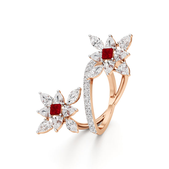 Ruby  Diamond Floral Vivid Ring