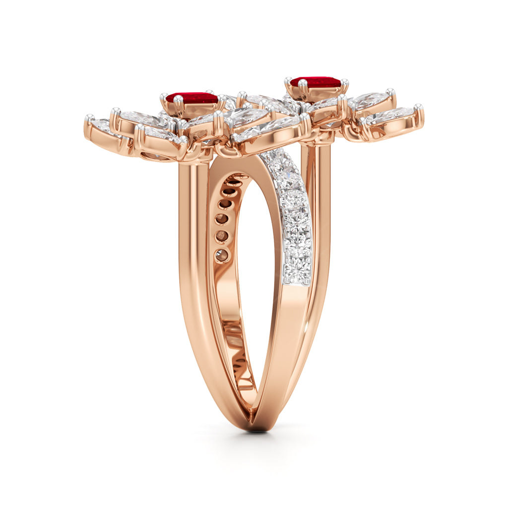 Ruby  Diamond Floral Vivid Ring