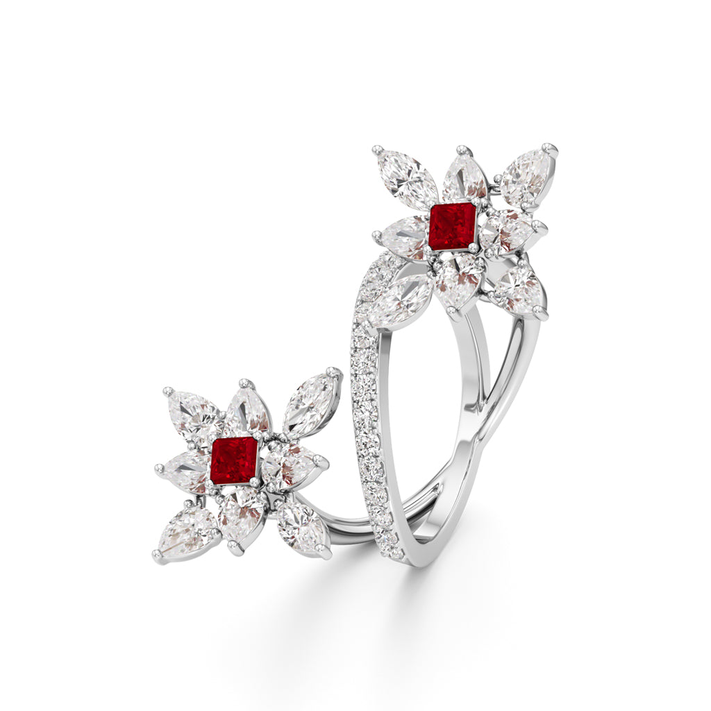 Ruby  Diamond Floral Vivid Ring