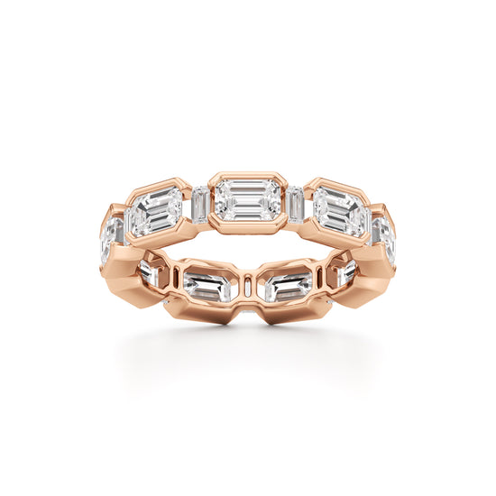 Bezel Set Emerald & Baguette Diamond Eternity Band