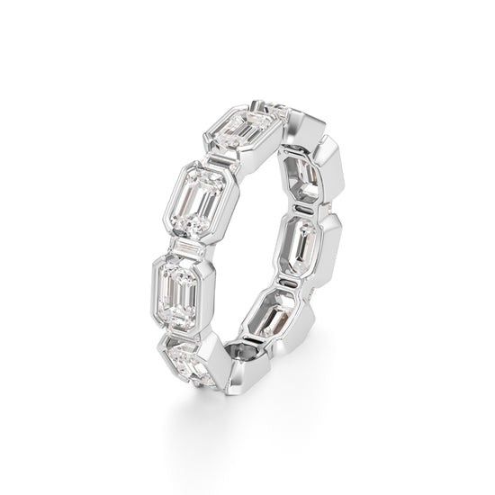 Bezel Set Emerald & Baguette Diamond Eternity Band