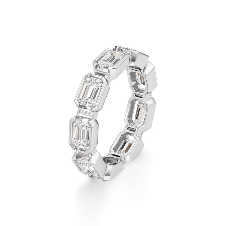 Bezel Set Emerald & Baguette Diamond Eternity Band