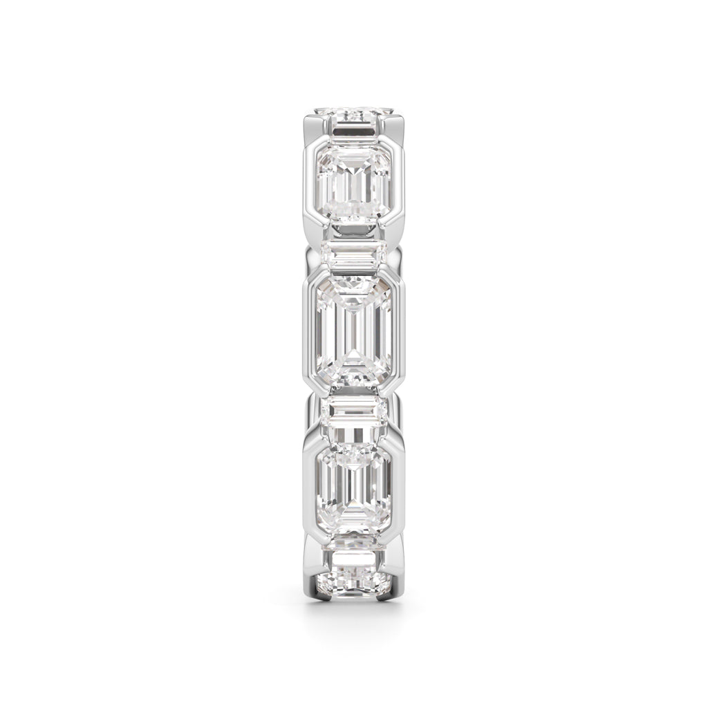 Bezel Set Emerald & Baguette Diamond Eternity Band