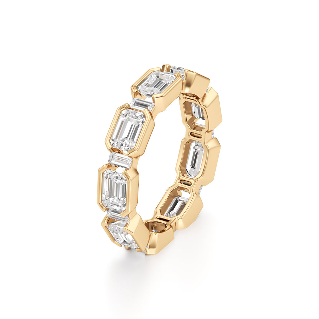 Bezel Set Emerald & Baguette Diamond Eternity Band