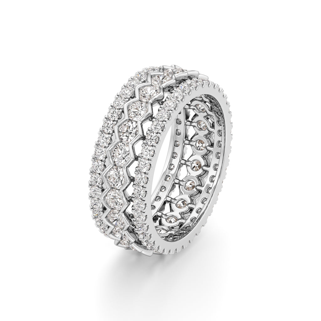 Three-Row Scalloped Diamond Eternity Band