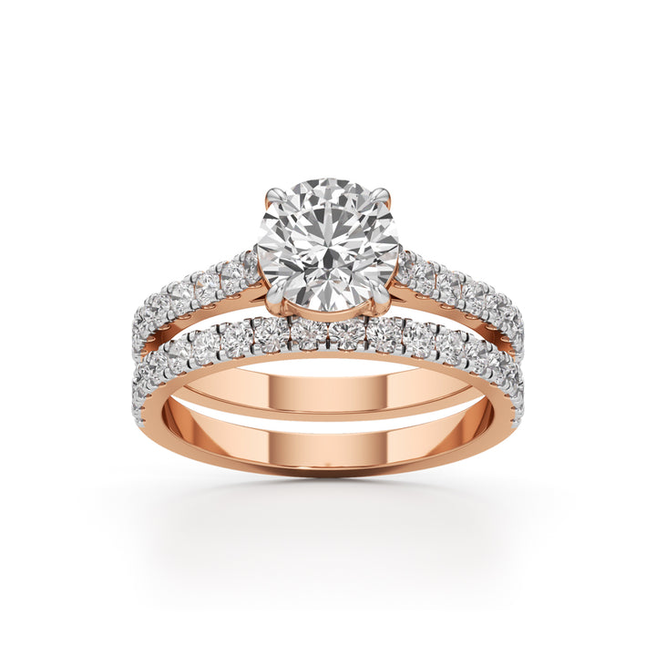 Round Diamond with Double Pave Band Wedding Set