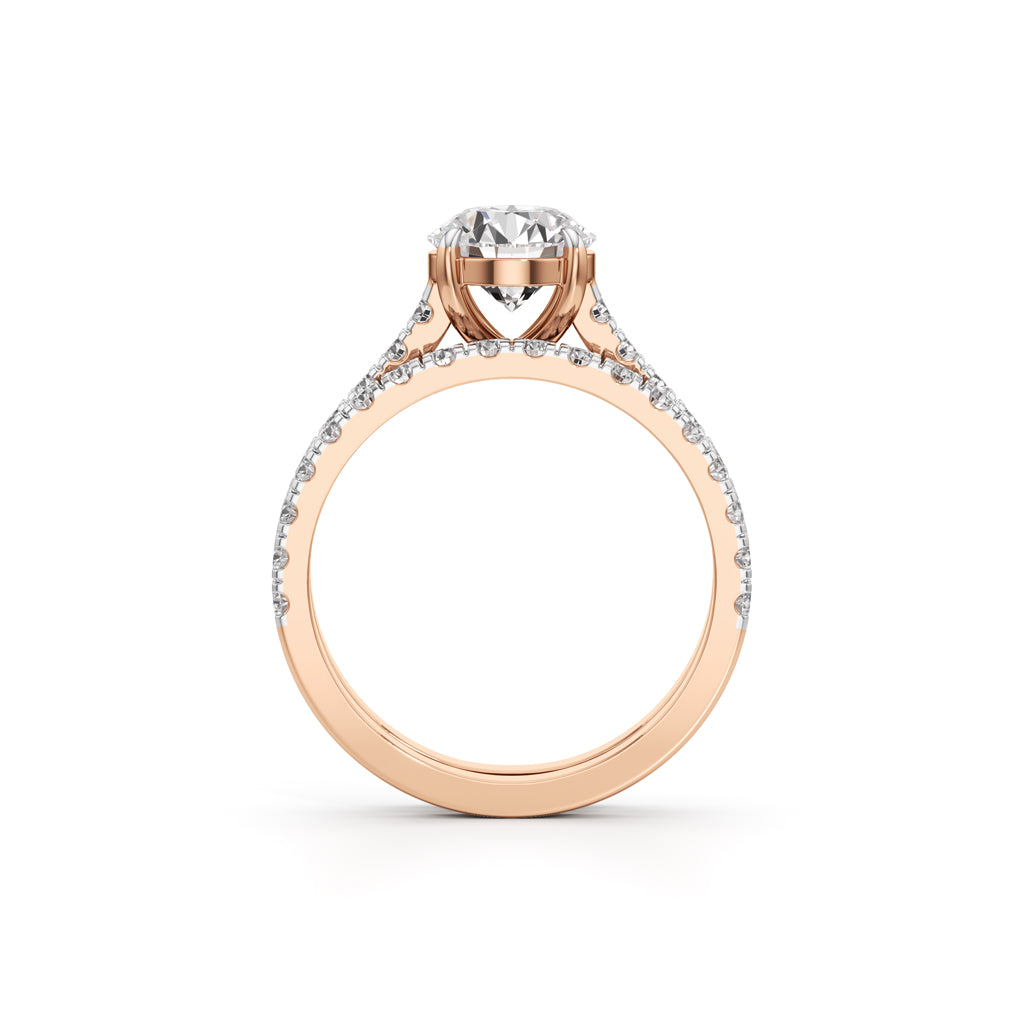 Round Diamond with Double Pave Band Wedding Set