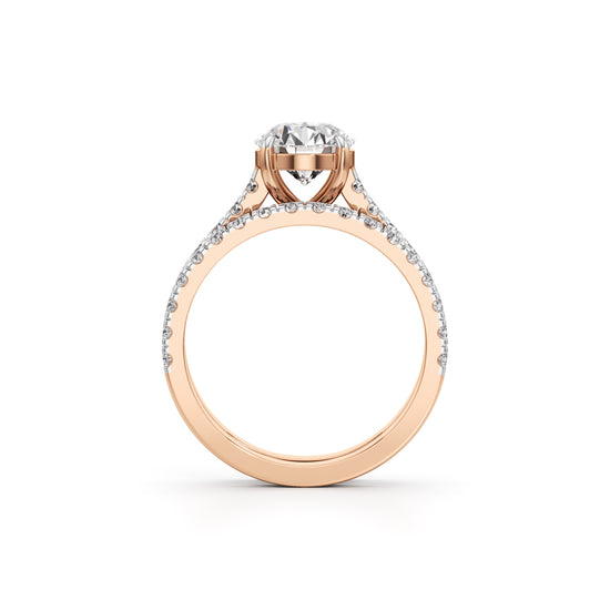 Round Diamond with Double Pave Band Wedding Set