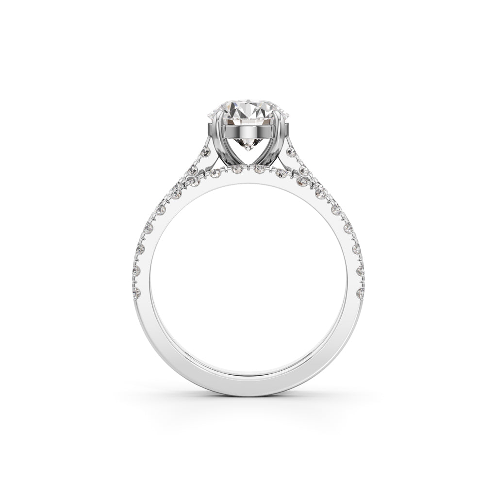 Round Diamond with Double Pave Band Wedding Set