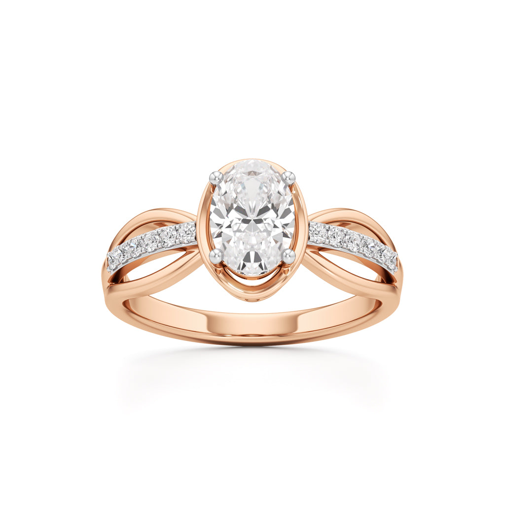 Oval Diamond Bypass Ring with Pave Accents