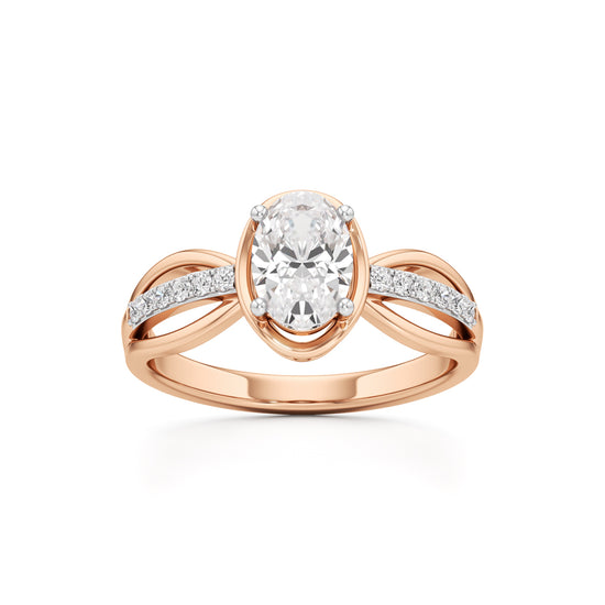 Oval Diamond Bypass Ring with Pave Accents