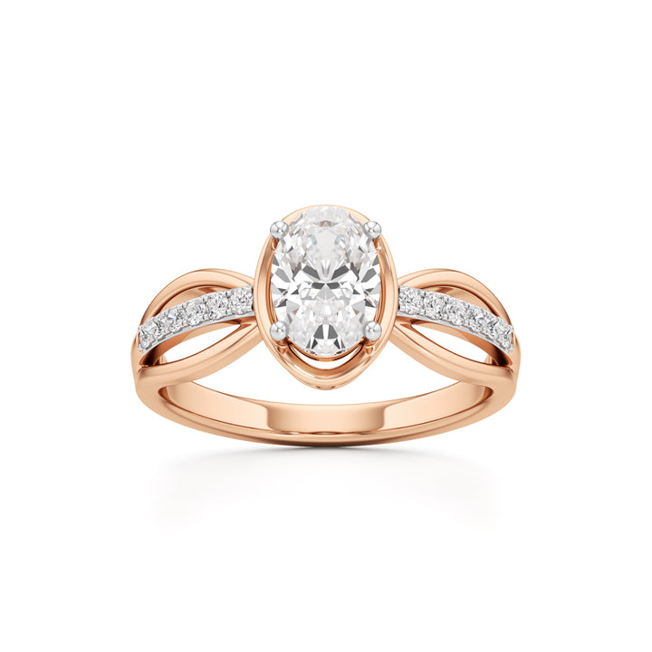 Oval Diamond Bypass Ring with Pave Accents