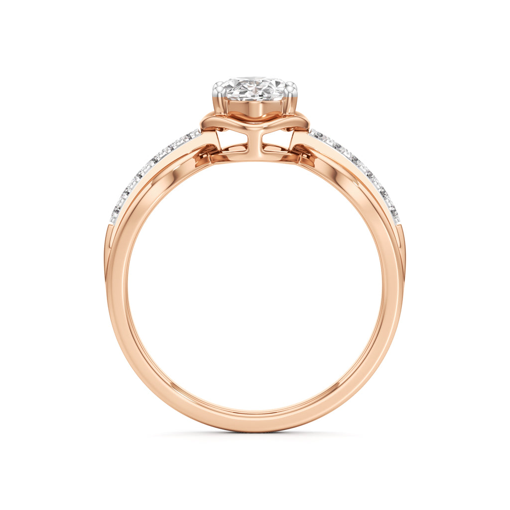 Oval Diamond Bypass Ring with Pave Accents