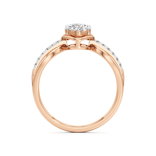 Oval Diamond Bypass Ring with Pave Accents