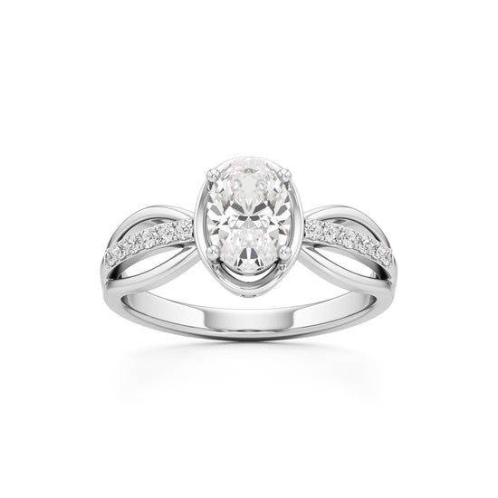 Oval Diamond Bypass Ring with Pave Accents