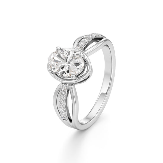 Oval Diamond Bypass Ring with Pave Accents