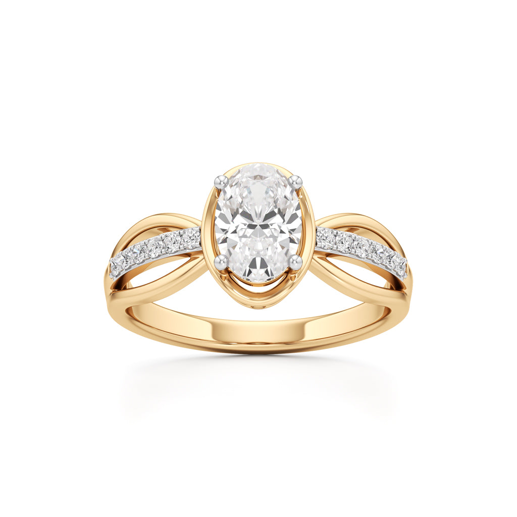 Oval Diamond Bypass Ring with Pave Accents