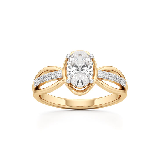Oval Diamond Bypass Ring with Pave Accents