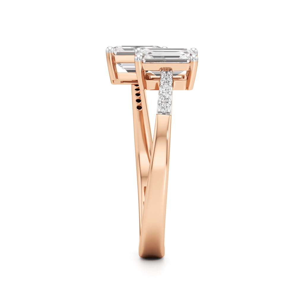 Two Stone Emerald Cut Diamond Ring