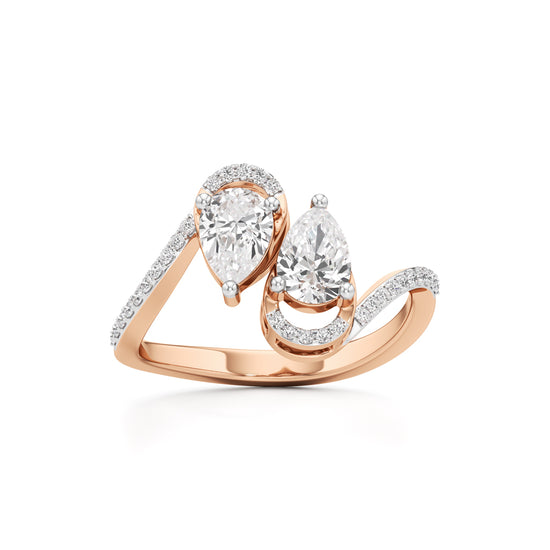 Two Pear Diamond Bypass Ring with Halo Accent