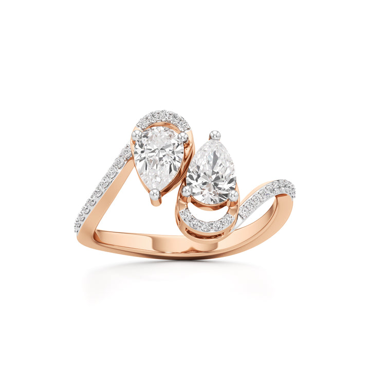 Two Pear Diamond Bypass Ring with Halo Accent