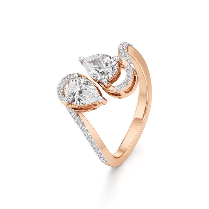 Two Pear Diamond Bypass Ring with Halo Accent