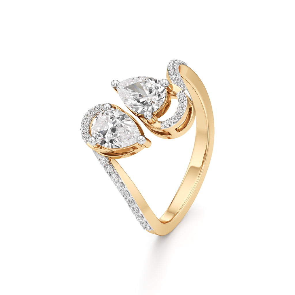 Two Pear Diamond Bypass Ring with Halo Accent