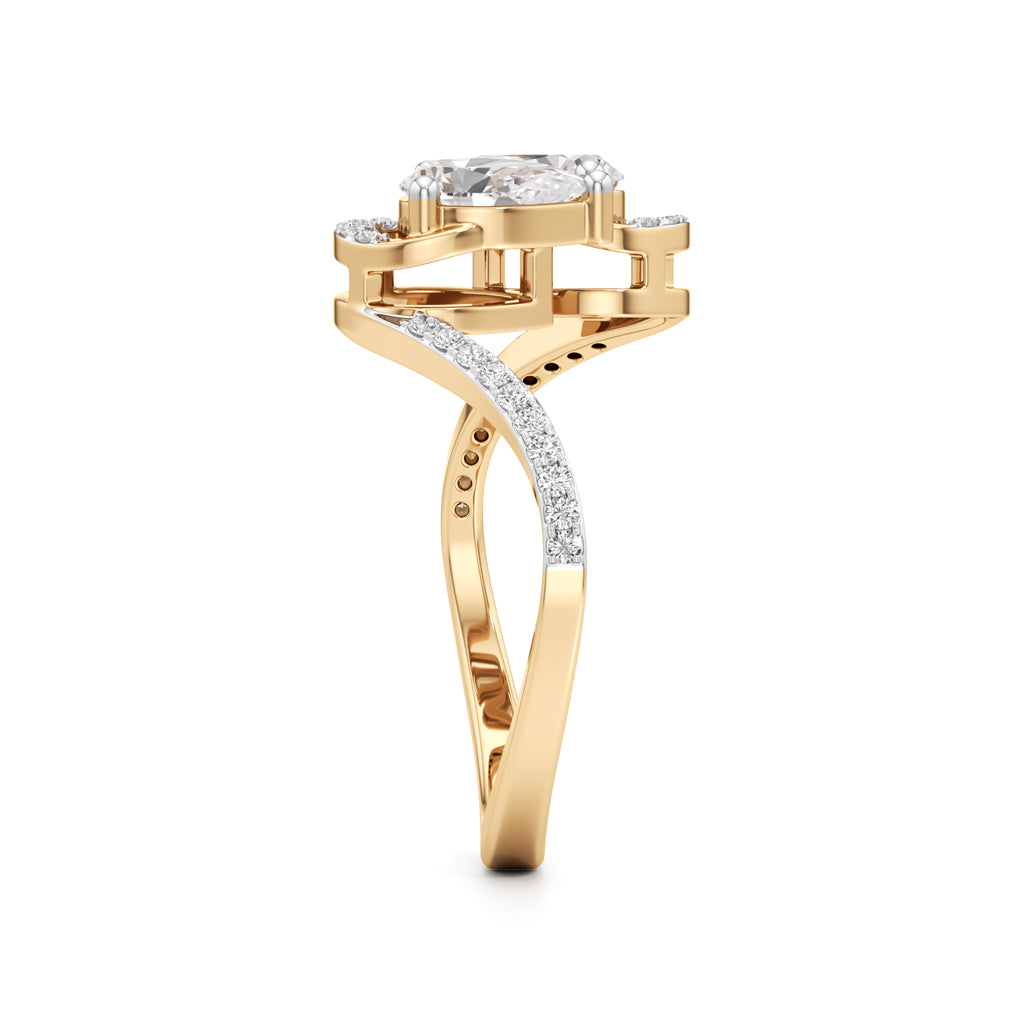 Two Pear Diamond Bypass Ring with Halo Accent