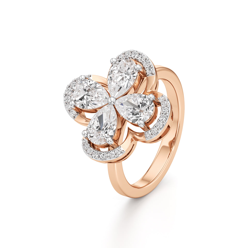 Pear Diamond Clover Ring with Halo