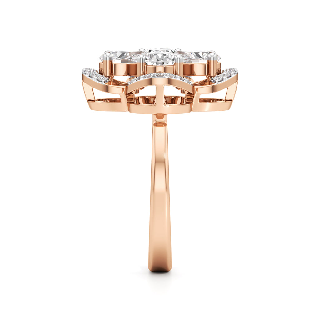 Pear Diamond Clover Ring with Halo